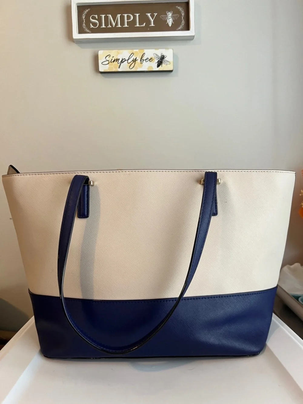 kate spade Cream and Navy Two-Tone Tote with Matching Wallet